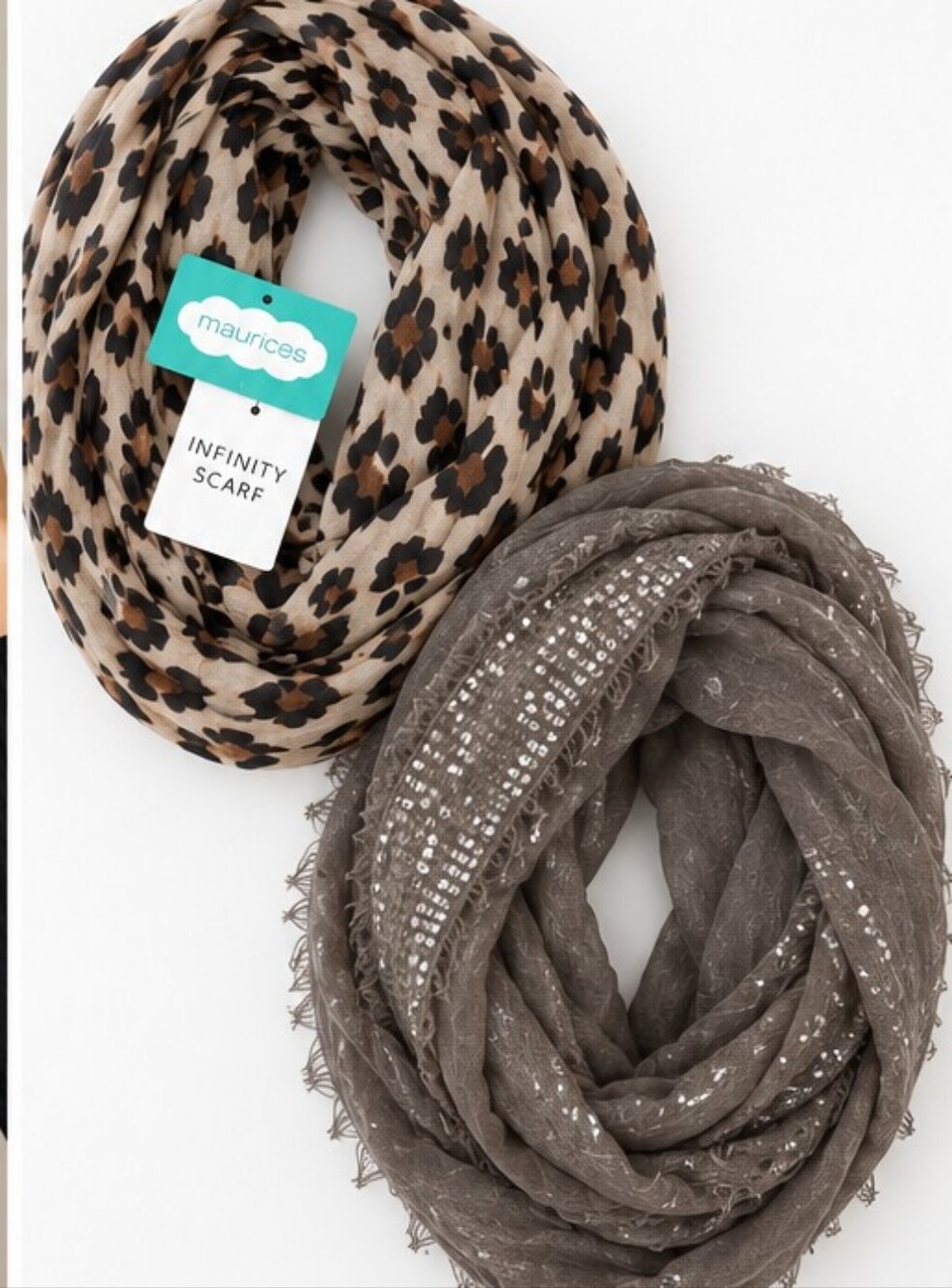 Maurices Infinity Scarf Set of 2 Leopard Sequin Fringe